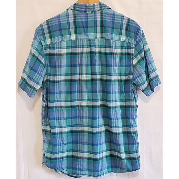 Tommy Bahama Jeans Blue Green Plaid Cotton Short Sleeve Button Up Shirt Size M - Picture 4 of 6